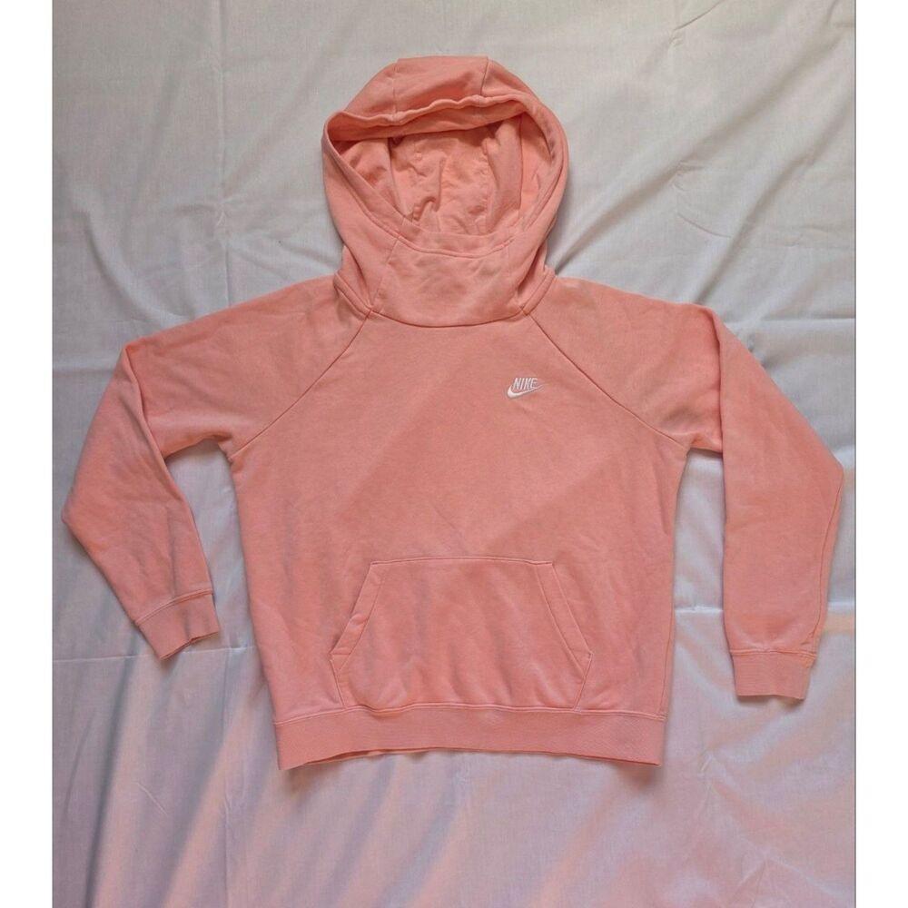 Nike Women's M Peach Coral French Terry Pullover Hoodie Embroidered Logo